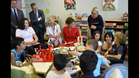 Melania Trump visits with children at Paris' Necker Hospital on July 13.