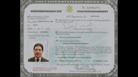 Heathfield also held this certificate of naturalization, which said he was a US citizen. 