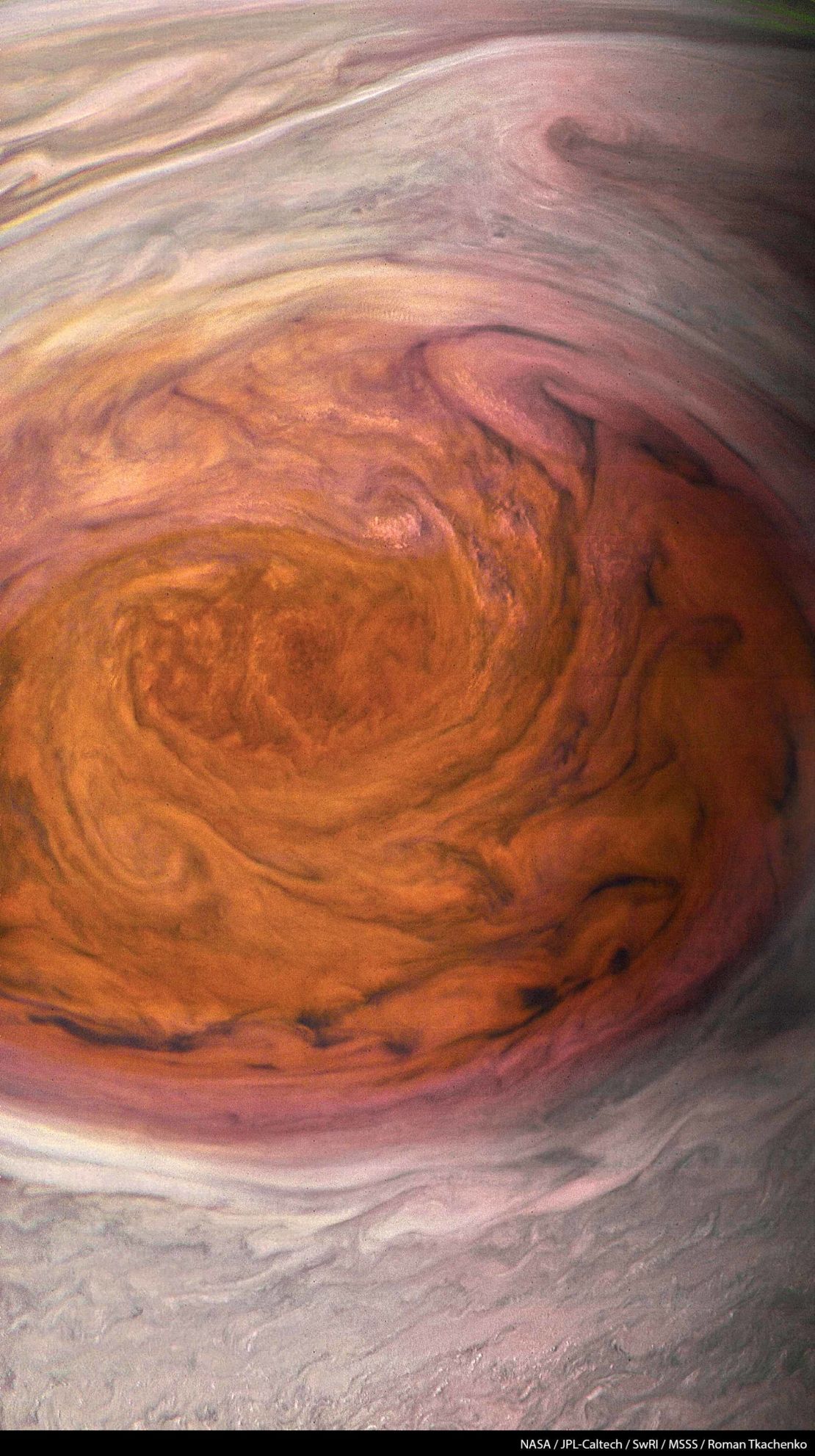 The Great Red Spot, up close and personal, July 2017. 