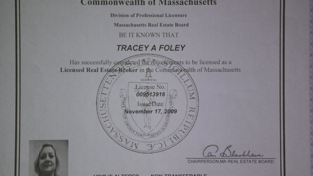 Foley had this Massachusetts real estate broker's license, a photo of which CNN obtained from the FBI. The FBI said Heathfield and Foley created their fake identities by using birth certificates of deceased infants and then posing as those deceased people -- building identities around the documents. 
