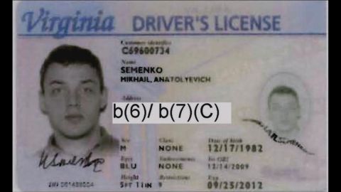 CNN's original series, "Declassified," obtained this image of Semenko's Virginia driver's license from the FBI. 