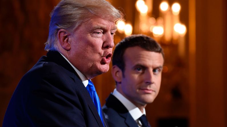 Trump and Macron <a href="index.php?page=&url=http%3A%2F%2Fwww.cnn.com%2F2017%2F07%2F13%2Fpolitics%2Ftrump-paris-press-conference%2Findex.html" target="_blank">hold a news conference</a> after meeting at the Elysee Palace in Paris on July 13.