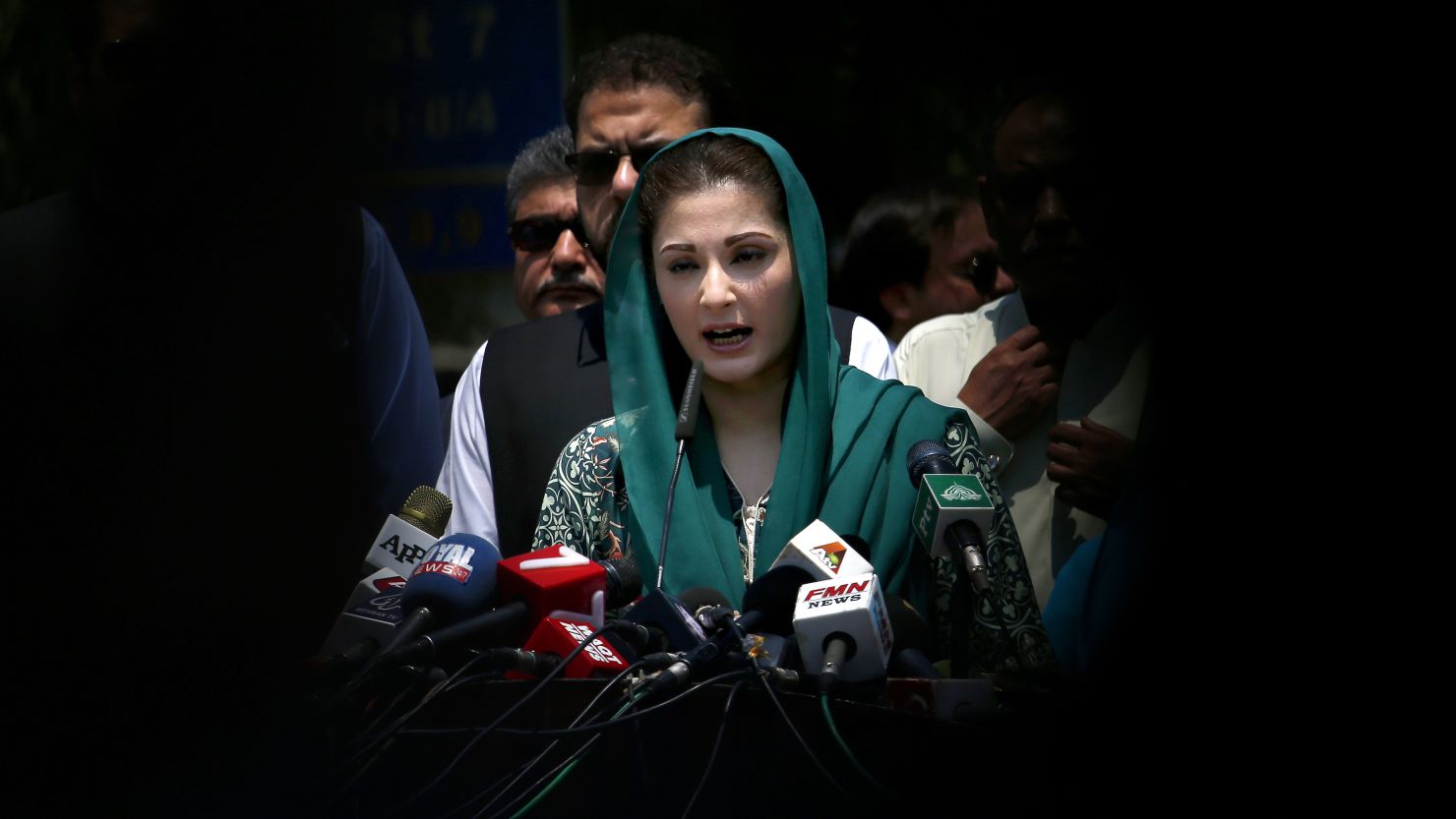 Maryam Nawaz Sharif, daughter of Pakistani prime minister Nawaz Sharif, talks to media following an appearance before the Joint Investigation Team, in Islamabad, Pakistan, earlier in July. 