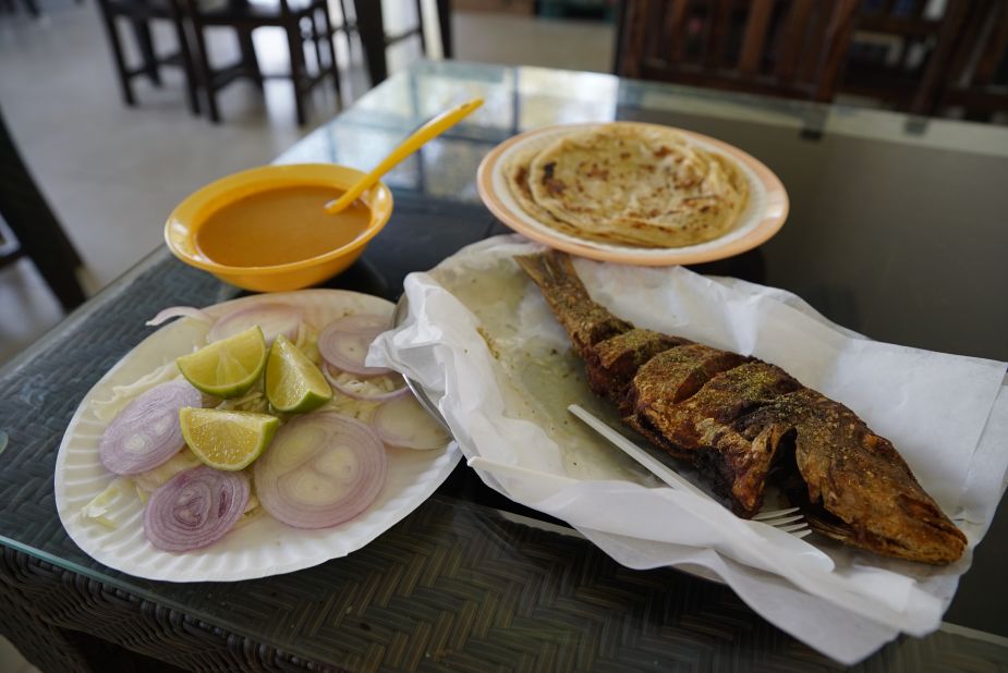 <strong>Dubai delicacy: </strong>The finished dish of fried fish, curry sauce and paratha bread has become a Dubai delicacy.