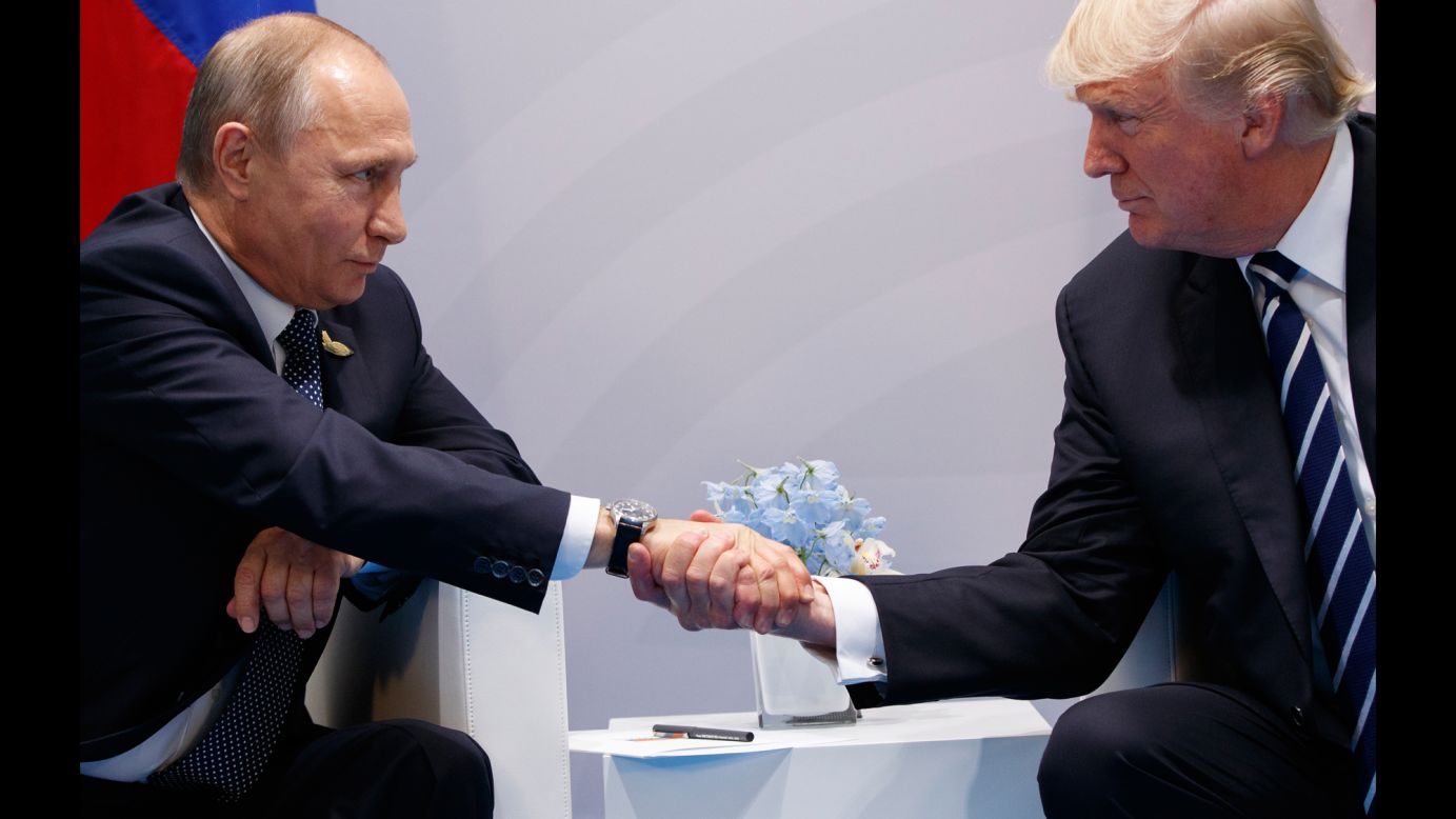 US President Donald Trump shakes hands with Russian President Vladimir Putin as <a href="http://www.cnn.com/2017/07/07/politics/trump-putin-meeting/index.html" target="_blank">they meet on the sidelines</a> of the G20 summit in Hamburg, Germany, on Friday, July 7. They talked for more than two hours, discussing interference in US elections and ending with an agreement on curbing violence in Syria. <a href="http://www.cnn.com/2017/07/06/world/gallery/week-in-photos-0706/index.html" target="_blank">See last week in 27 photos</a>