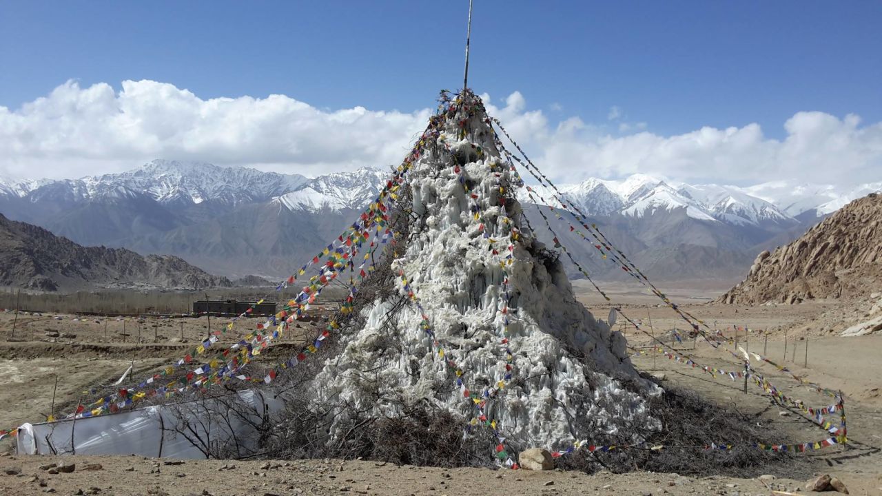 The first ice stupa prototype.
