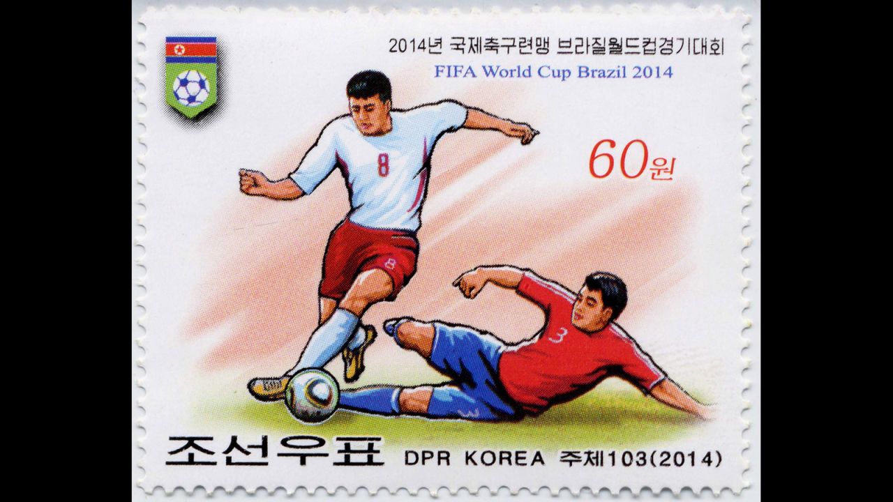 Despite failing to qualify for the 2014 World Cup, North Korea released this commemorative stamp.
