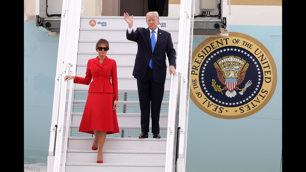 The Trumps arrive at Paris' Orly Airport in July. They were invited by French President Emmanuel Macron to attend the country's Bastille Day celebrations.