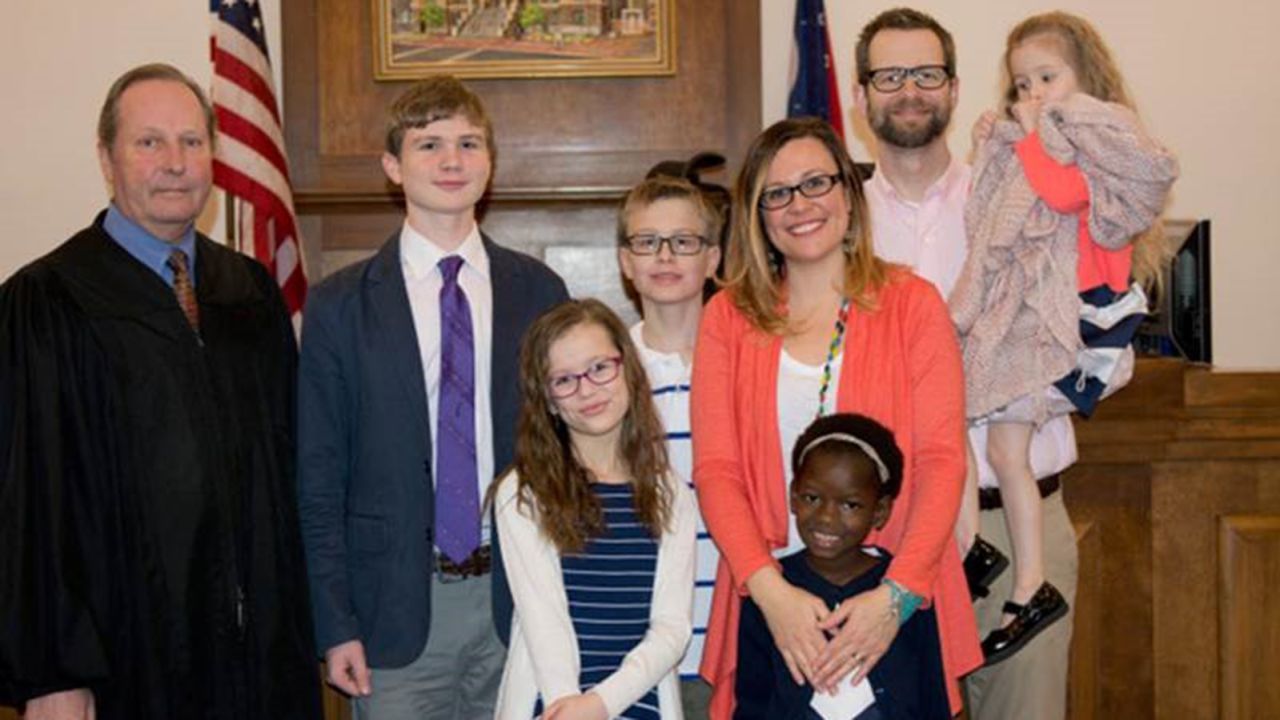 The Davises in court the day an Ohio judge made Mata's adoption official. Mata bonded with her new siblings quickly, Jessica says: "They were playing tag; they were doing bubbles. ... It was amazing."