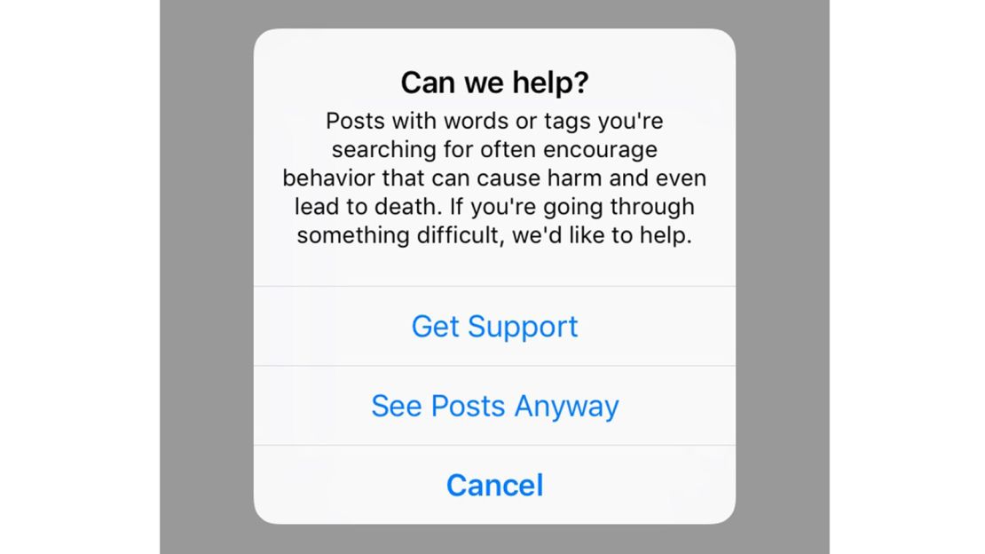 Instagram issues a warning whenever hashtags related to Blue Whale are searched.