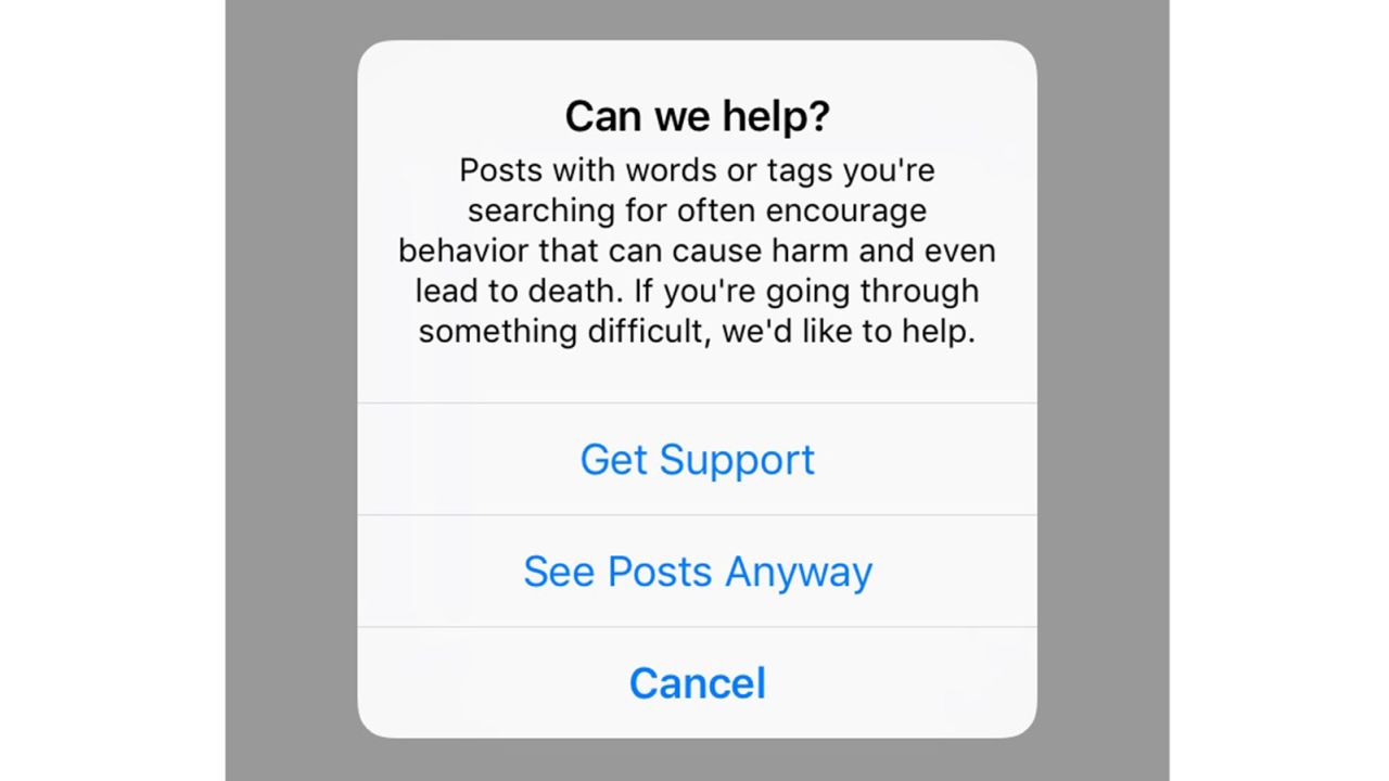 Instagram issues a warning whenever hashtags related to Blue Whale are searched.