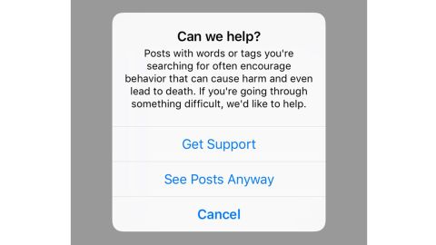 Instagram issues a warning whenever hashtags related to Blue Whale are searched.