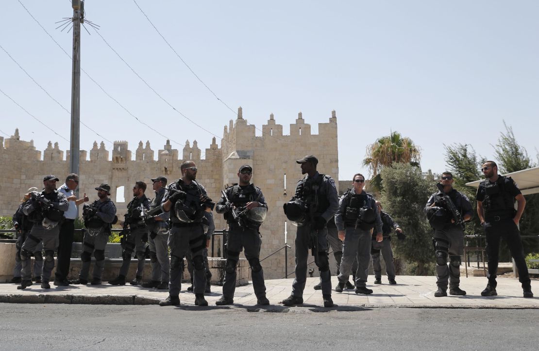 Israeli security forces stand guard in Jerusalem's Old City following Friday's attack.