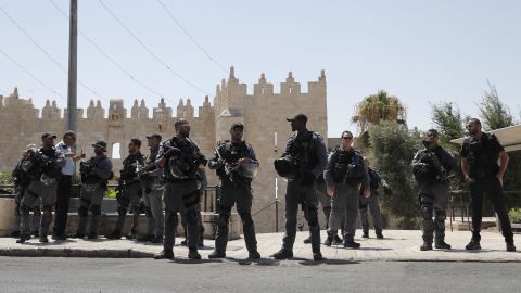 Israeli security forces stand guard in Jerusalem's Old City following Friday's attack.