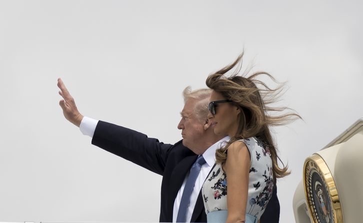 US President Donald Trump and first lady Melania Trump board Air Force One at Paris' Orly Airport as they head back to the United States on Friday, July 14. The Trumps <a href="index.php?page=&url=http%3A%2F%2Fwww.cnn.com%2F2017%2F07%2F14%2Feurope%2Ffrance-trump-bastille-day%2Findex.html">attended the Bastille Day parade</a> in Paris at the invitation of French President Emmanuel Macron.