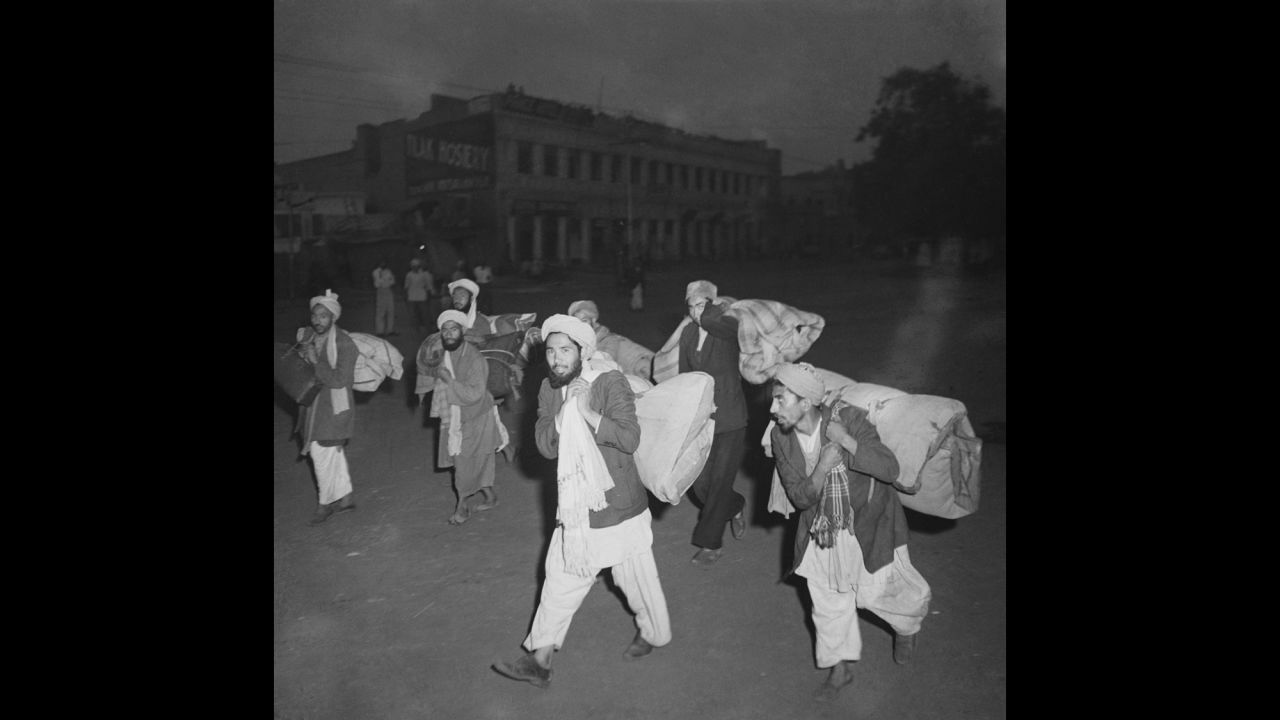 Afghan traders leave Amritsar, Punjab, in the north of India with all their belongings after communal violence broke out between Muslims, Sikhs and Hindus in March 1947.