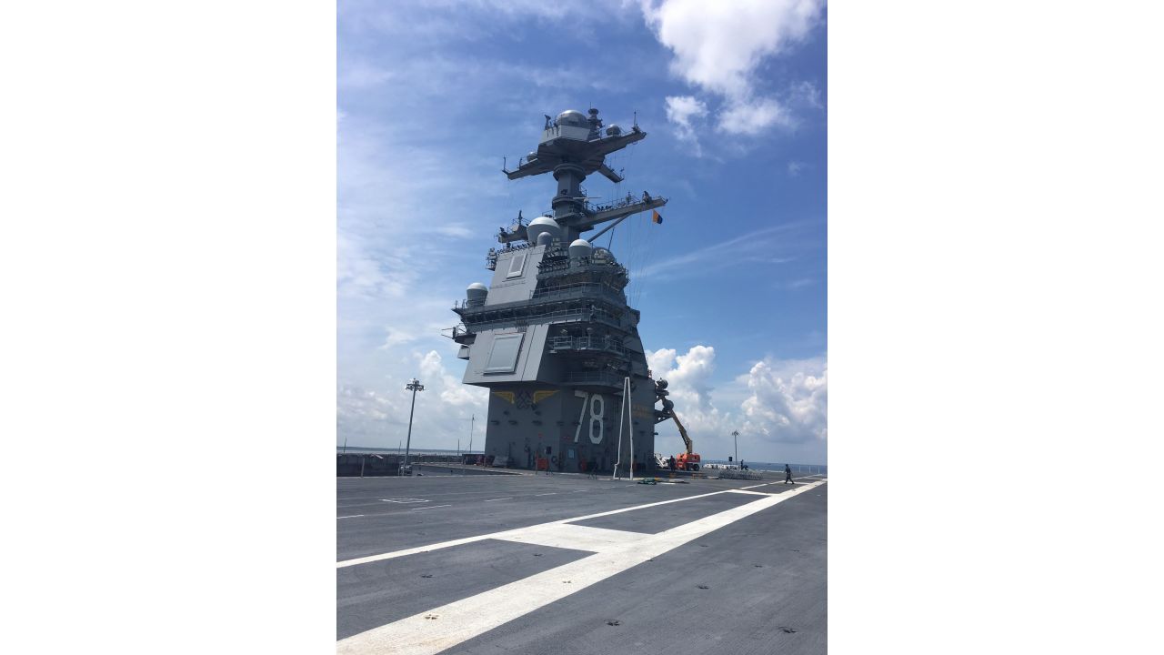 A view from the flight deck of the USS Gerald Ford.