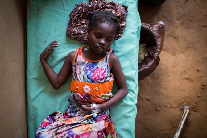 Eight-year-old Falastine Mohamed Ahmed receives medical assistance at an International Rescue Committee-operated clinic in Somalia. 