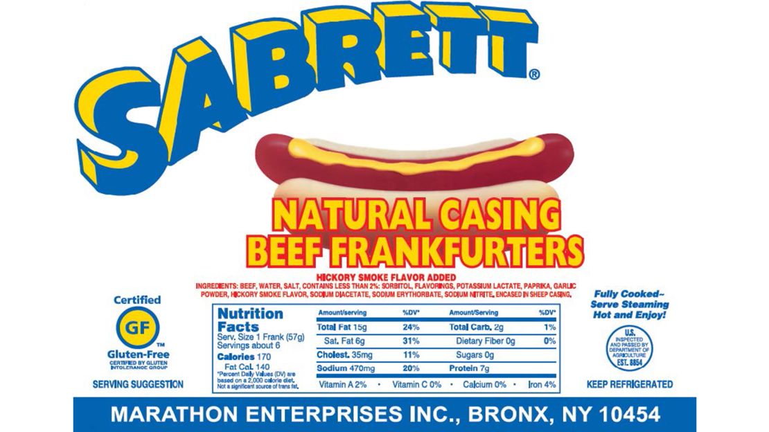 Sabrett says its hot dogs and other products are sold in stores in 21 states and Washington, DC.