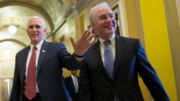 Vice President Mike Pence and Secretary of Health and Human Services Tom Price on Capitol Hill May 3, 2017 in Washington, DC. 