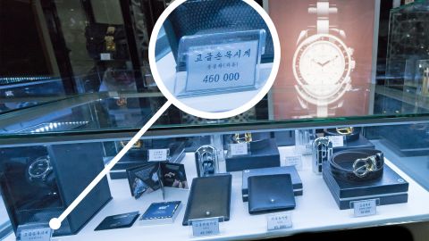 In this photo supplied by NK Pro/NK News, a Montblanc watch can be seen with a price tag of 460,000 KPW -- more than $4,000, according to official exchange rates in July 2017.