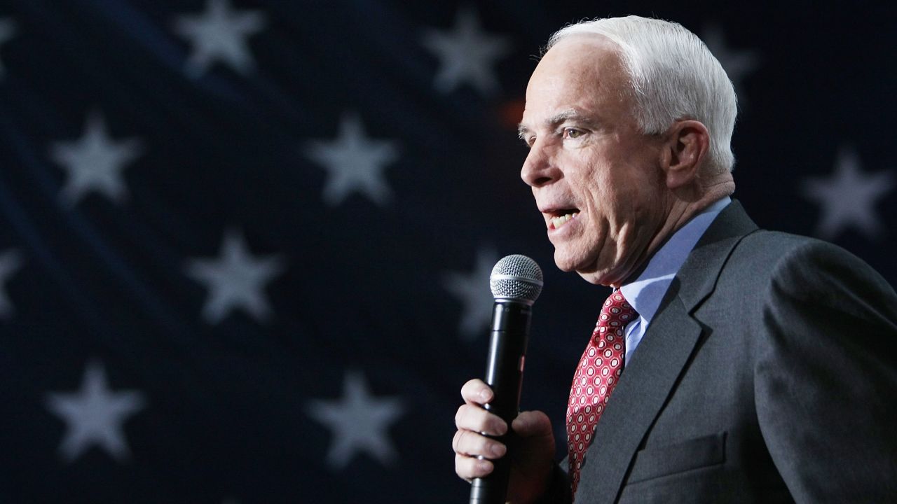 McCain, again running for President, speaks during a campaign rally in New York in 2008.