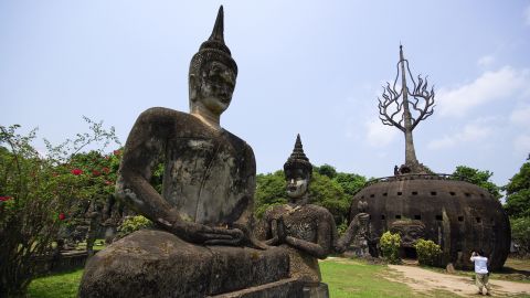 Buddha statues at the beautiful and bizarre buddha park in Vient.