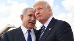 JERUSALEM, ISRAEL - MAY 23:  (ISRAEL OUT) In this handout photo provided by the Israel Government Press Office (GPO), Israeli Prime Minister Benjamin Netanyahu speaks with US President Donald Trump prior to the President's departure from Ben Gurion International Airport in Tel Aviv on May 23, 2017 in Jerusalem, Israel. Trump arrived for a 28-hour visit to Israel and the Palestinian Authority areas on his first foreign trip since taking office in January.  (Photo by Kobi Gideon/GPO via Getty Images)