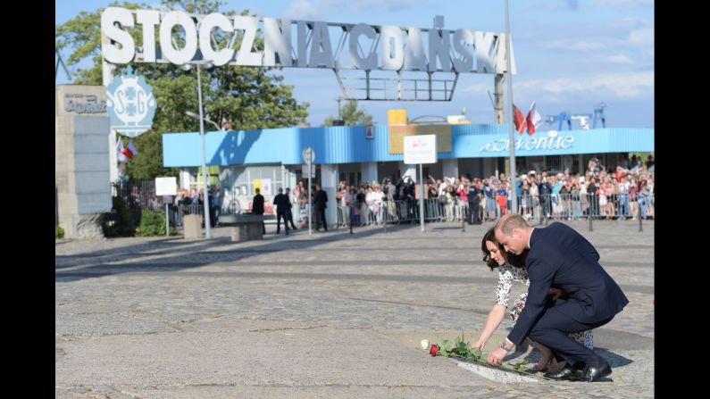 William and Kate lay flowers at the Monument to the Fallen Shipyard Workers of 1970 at the European Solidarity Centre in Gdansk, Poland.