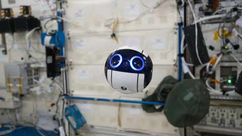JAXA's JEM Internal Ball Camera, or "Int-Ball" for short, floats while taking a video, July 2017. 