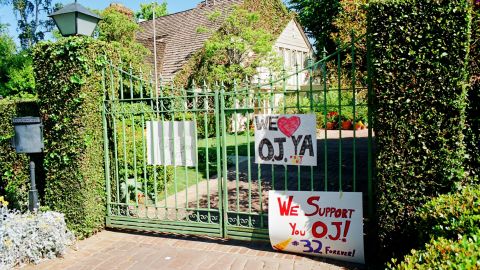 Fans leave signs of support outside Simpson's house in June 1994.