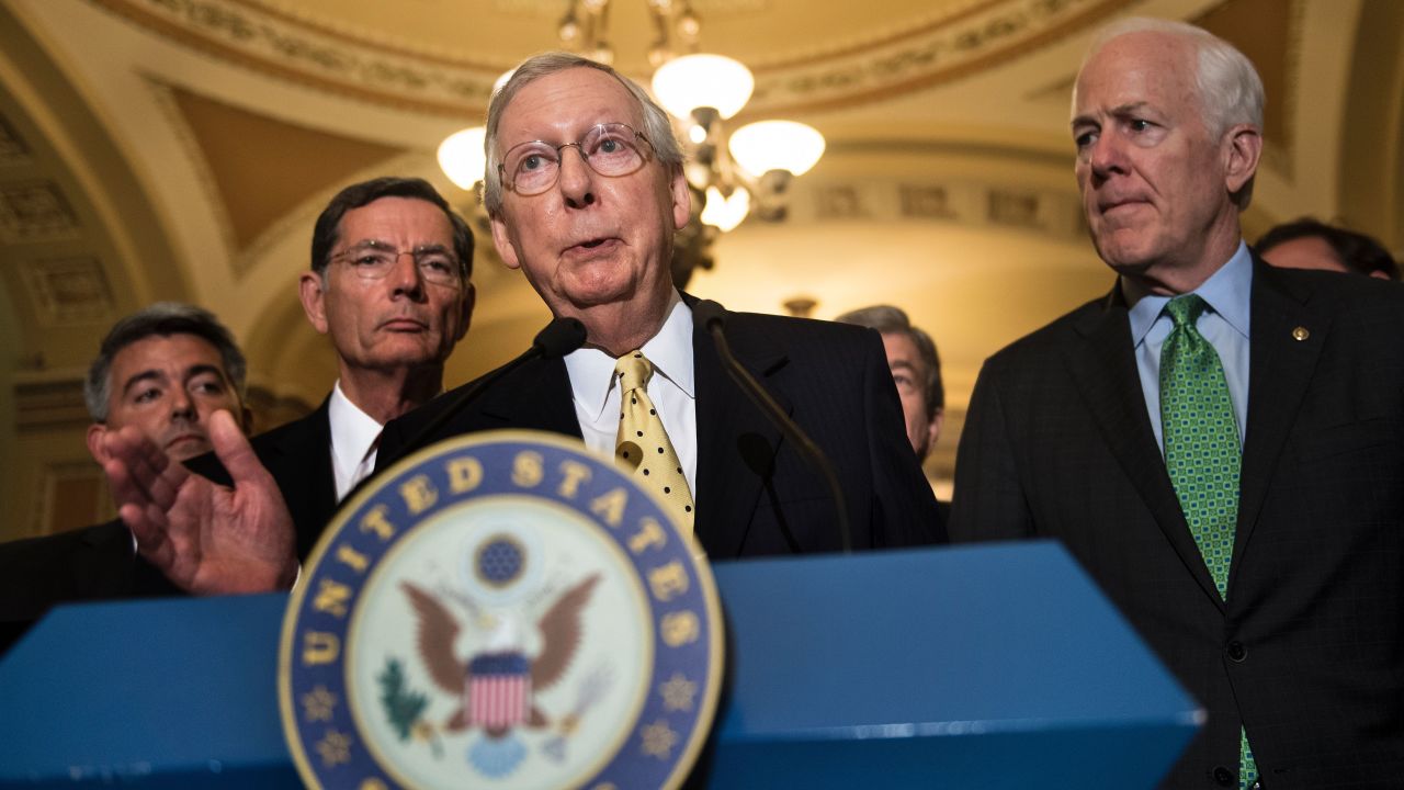 Senate Majority Leader Senator Mitch McConnell (R-KY) speaks after a weekly meeting with Senate Republicans on Capitol Hill July 18, 2017 in Washington, DC. (BRENDAN SMIALOWSKI/AFP/Getty Images)