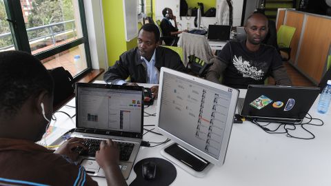 Ushahidi staff working in their Nairobi offices. 