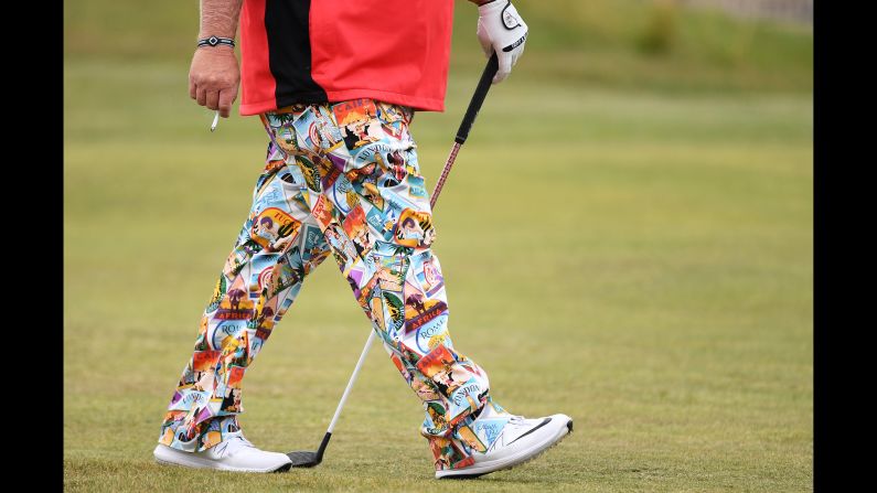 US golfer John Daly has been wearing eye-poppingly bright pants this week. The 51-year-old won the Open in 1995.  