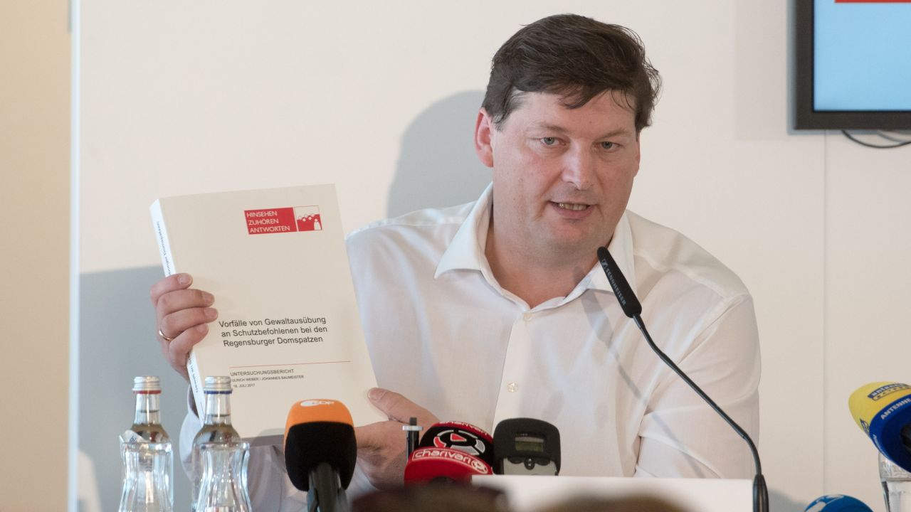 Lawyer Ulrich Weber presents his report during a press conference on July 18, in Regensburg.