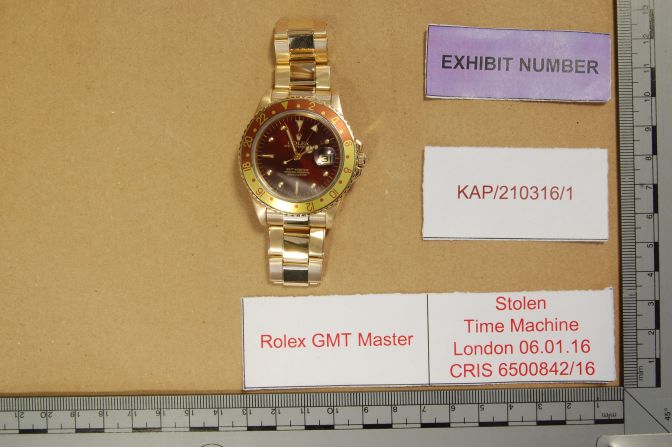 This Rolex GMT Master "Eye of the Tiger" watch, valued at £13,500 ($17,593), was stolen during a smash-and-grab robbery on Jan. 6, 2016 from a London watch shop. It was identified by the Art Loss Register, the stolen art database that runs the Watch Register, when offered for sale by Nadeem Malick to a dealer in March 2016. <br /><br /><br />