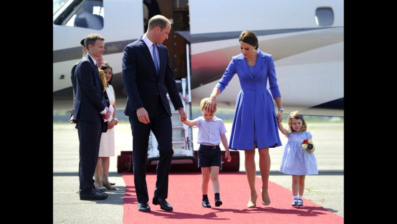 The royal family arrives at the airport in Berlin on July 19, for a three-day visit to Germany.