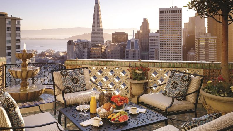 <strong>Fairmont San Francisco, Penthouse Suite: </strong>One highlight of Fairmont San Francisco's 6,000-square-feet Penthouse Suite has to be its vast terrace overlooking the city.