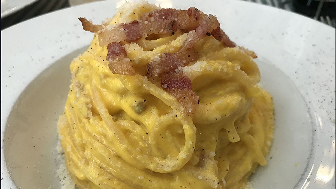 <strong>Arlu: </strong>Dishes here include an exemplary spaghetti carbonara. This golden handmade pasta entwined with pancetta and egg yolk is a genuine Roman classic made from a recipe passed down the generations.