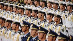 Members of a Chinese PLA Navy honor guard at the Great Hall of the People in Beijing.