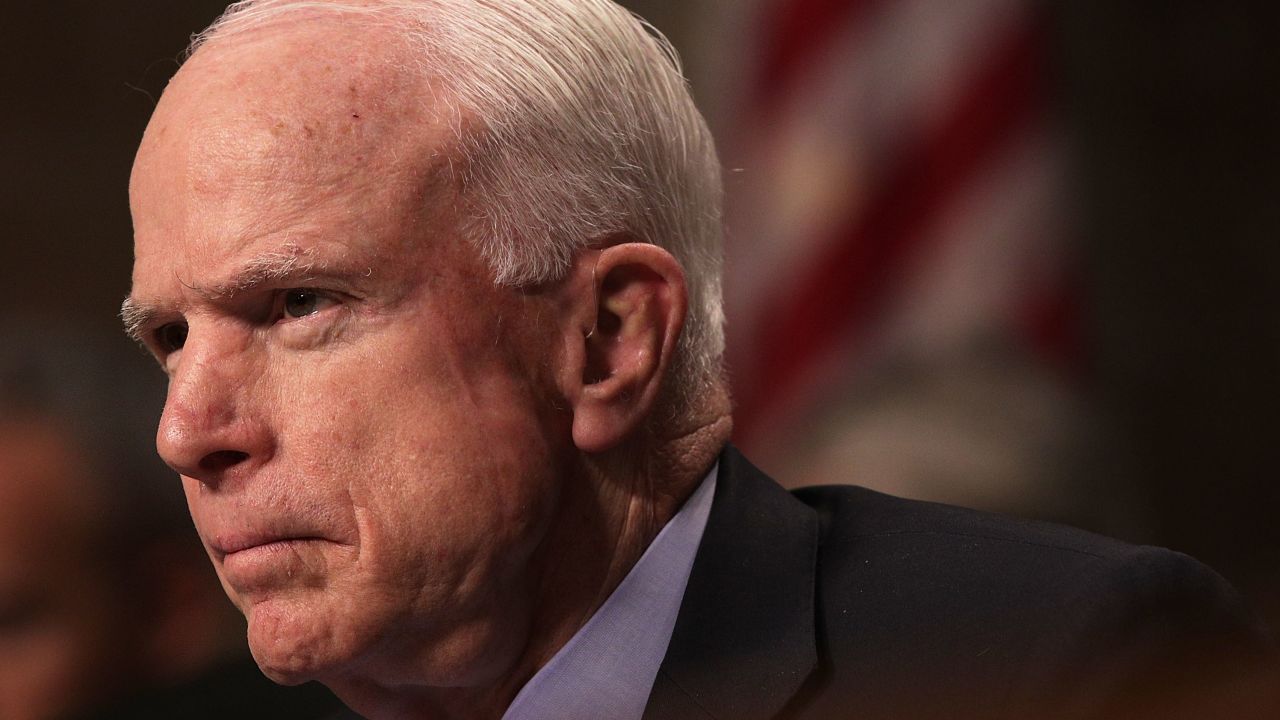 Committee chairman Sen. John McCain (R-AZ) listens during a hearing before Senate Armed Services Committee February 9, 2017 on Capitol Hill in Washington, DC.