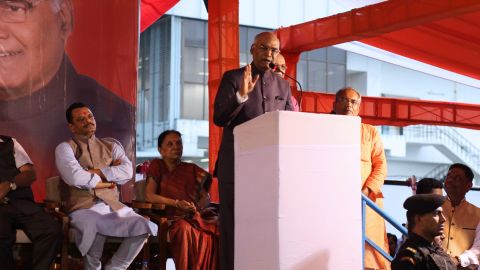 Ram Nath Kovind delivers a speech in presence of  Gujarat Bhartiya Janta Party (BJP) members in Gandhinagar, on July 15, 2017.