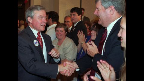 Sessions became Alabama attorney general in 1995. Here, he greets supporters in Mobile, Alabama, in 1996 while seeking the Republican nomination for the US Senate.