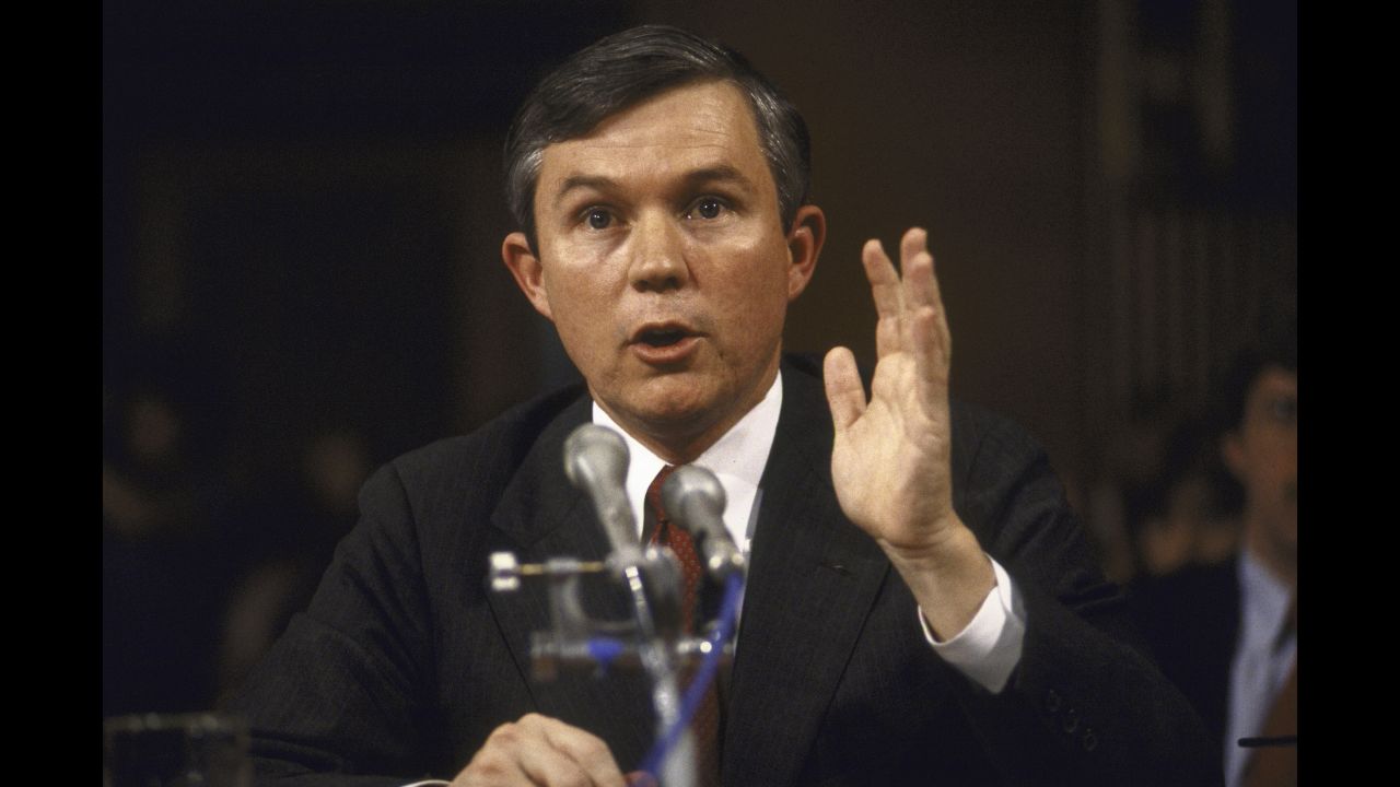 Sessions, then a US attorney, is questioned in 1986 by the Senate Judiciary Committee after he was nominated by President Ronald Reagan to be a judge in the US District Court for the Southern District of Alabama. Sessions' nomination was rejected.