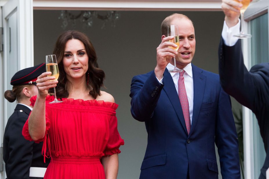 William and Kate toast during The Queen's Birthday Party at the British Ambassadorial Residence on July 19, in Berlin.