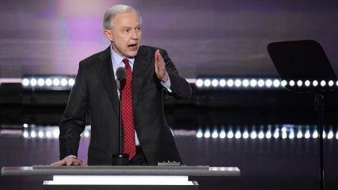 Sessions nominates Trump to be the Republican nominee for president at the 2016 Republican National Convention in Cleveland on July 19, 2016.