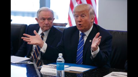 Sessions listens in October 2016 as then-candidate Trump speaks during a national security meeting with advisers at Trump Tower in New York. Sessions was one of Trump's closest and most consistent allies.