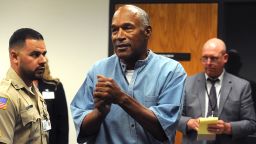 LOVELOCK, NV - JULY 20:  O.J. Simpson (C) reacts after learning he was granted parole at Lovelock Correctional Center July 20, 2017 in Lovelock, Nevada. Simpson is serving a nine to 33 year prison term for a 2007 armed robbery and kidnapping conviction. (Photo by Jason Bean-Pool/Getty Images)