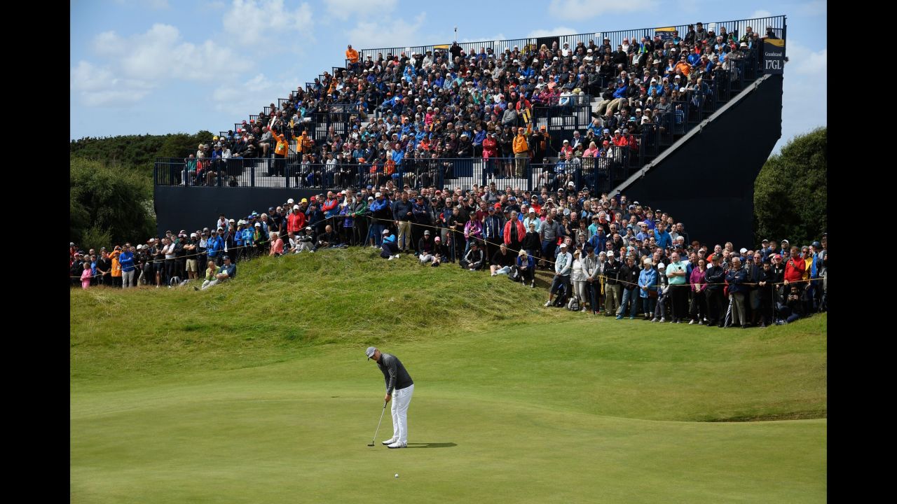 Spieth on the 17th green during the first round of the British Open on July 20, 2017, in Southport, England.