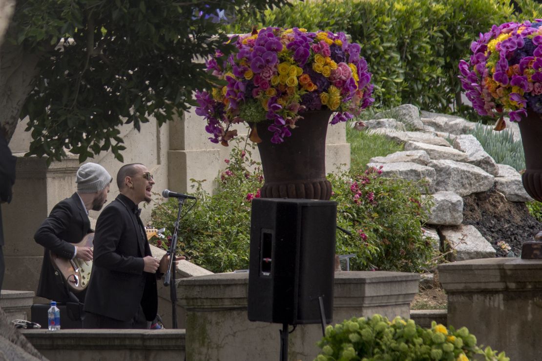 Chester Bennington perfoms at Cornell's funeral on May 26.